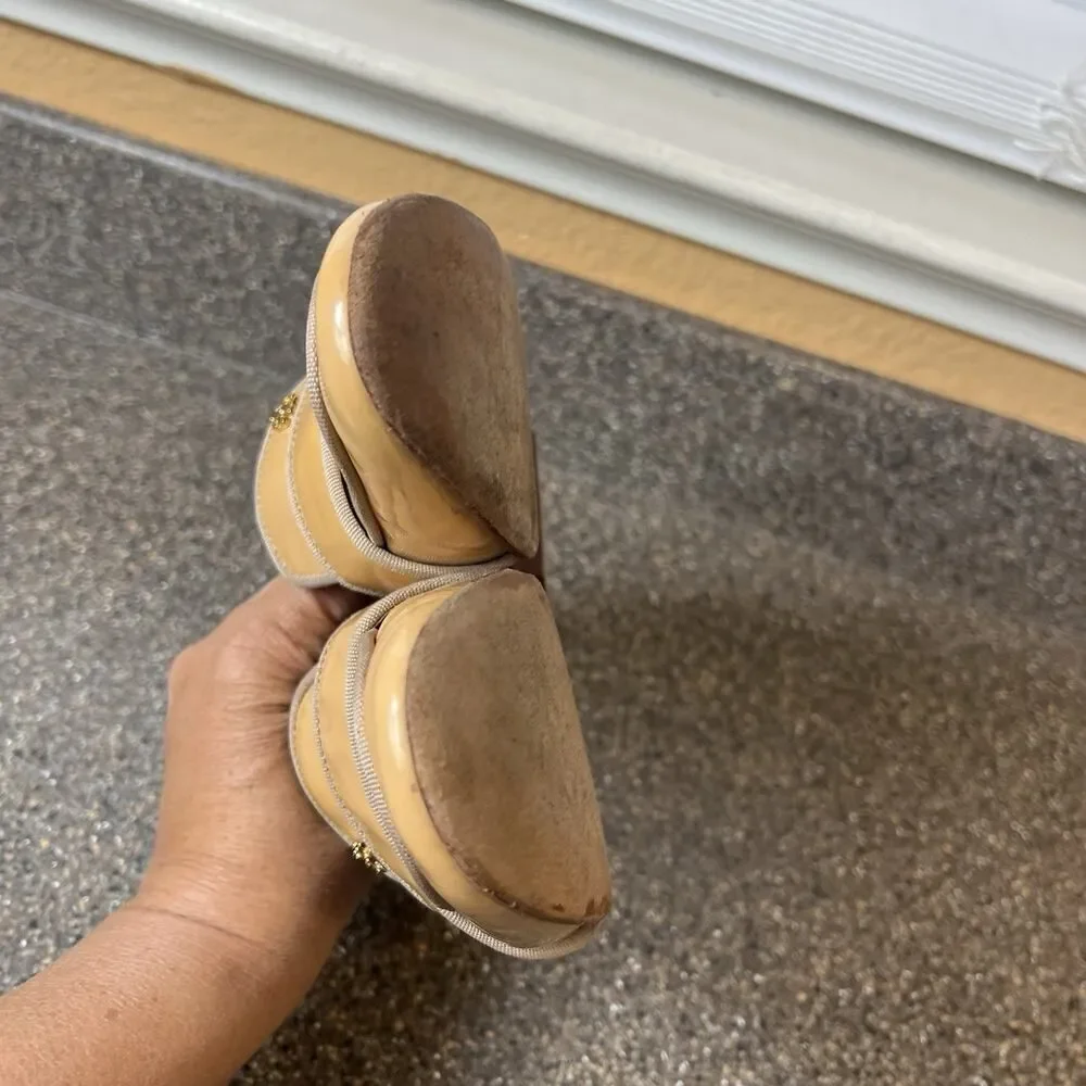 Tory Burch Evette Loafer Light Patent Calf/Grosgrain in Sun Beige Womens Sz 5.5M